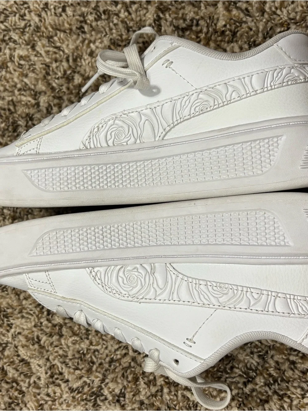 PUMA Smash Platform v3 White Silver Rose Leather Low Top Lace-Up Size 7